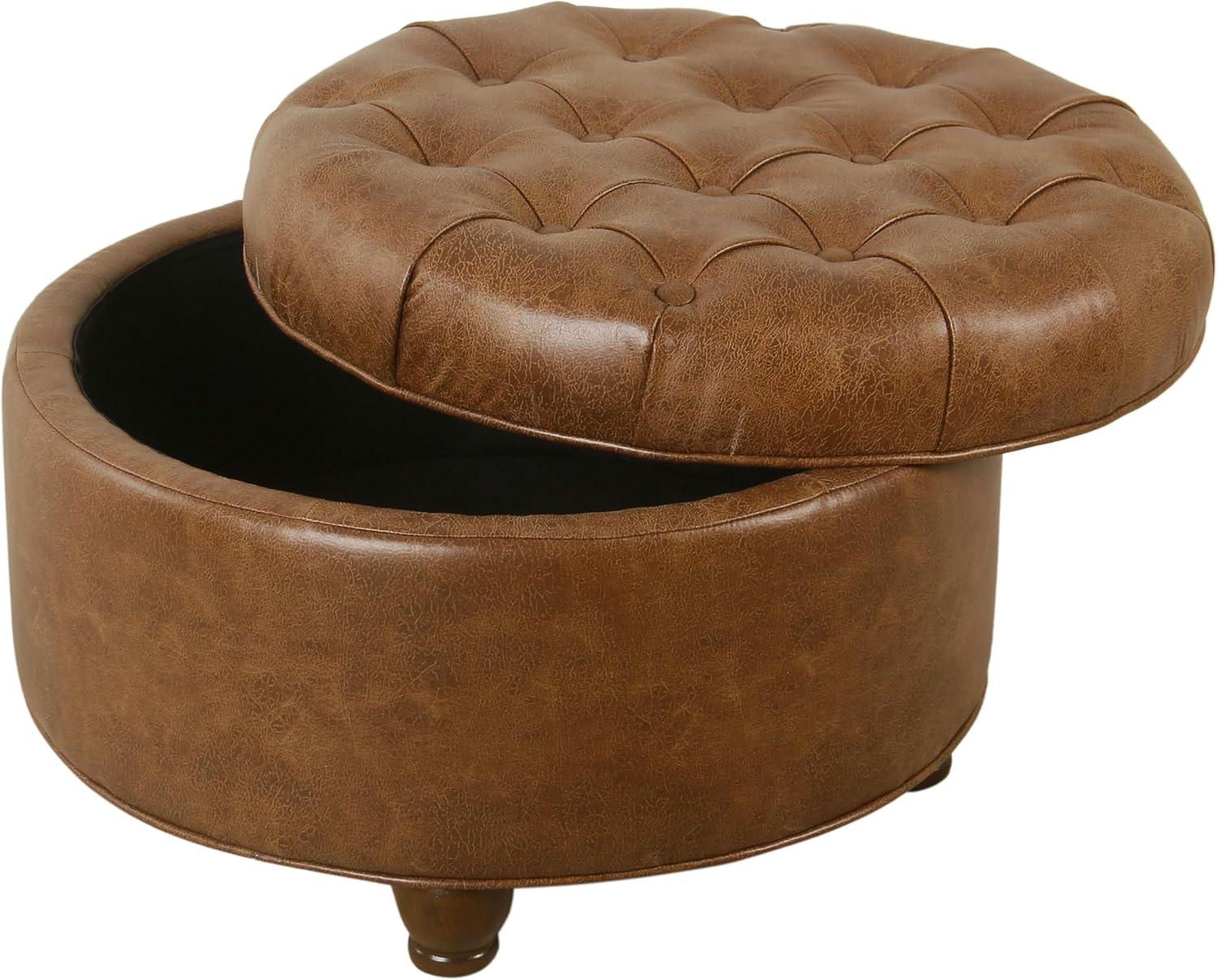 imageHomepop Home Decor Button Tufted Velvet Round Storage Ottoman Ottoman with Storage for Living Room amp Bedroom Spice Orange VelvetLight Brown