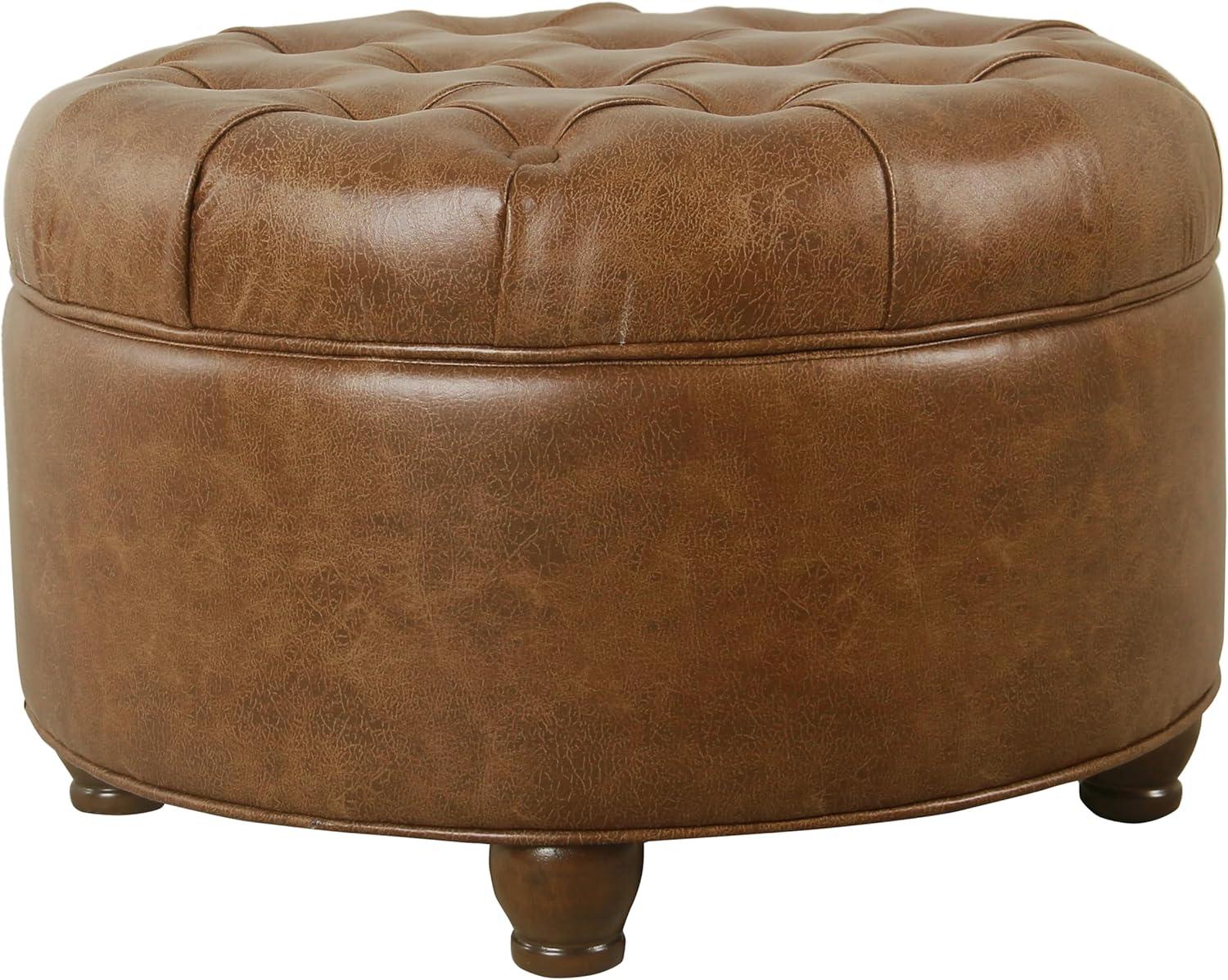 imageHomepop Home Decor Button Tufted Velvet Round Storage Ottoman Ottoman with Storage for Living Room amp Bedroom Spice Orange VelvetLight Brown