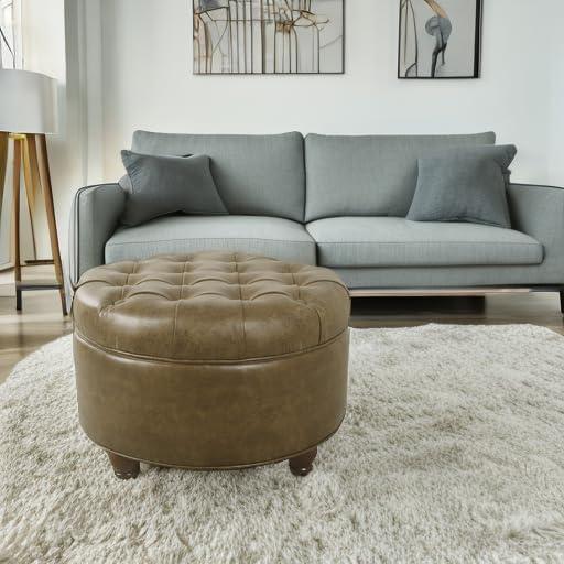 imageHomepop Home Decor Button Tufted Velvet Round Storage Ottoman Ottoman with Storage for Living Room amp Bedroom Spice Orange VelvetLight Brown