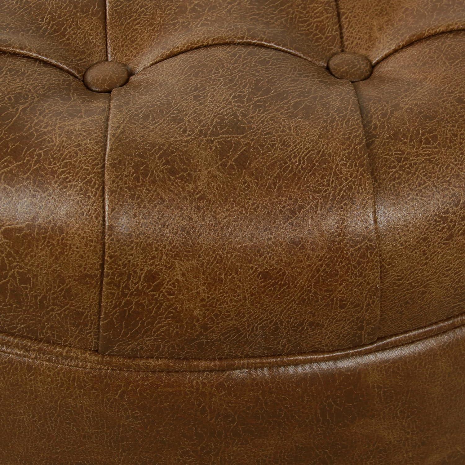 imageHomepop Home Decor Button Tufted Velvet Round Storage Ottoman Ottoman with Storage for Living Room amp Bedroom Spice Orange VelvetLight Brown