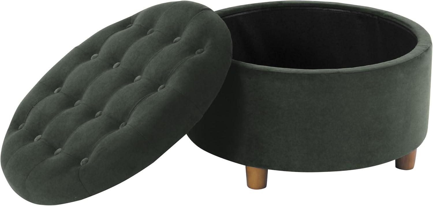 imageHomepop Home Decor Button Tufted Velvet Round Storage Ottoman Ottoman with Storage for Living Room amp Bedroom Spice Orange VelvetLoden Green Velvet