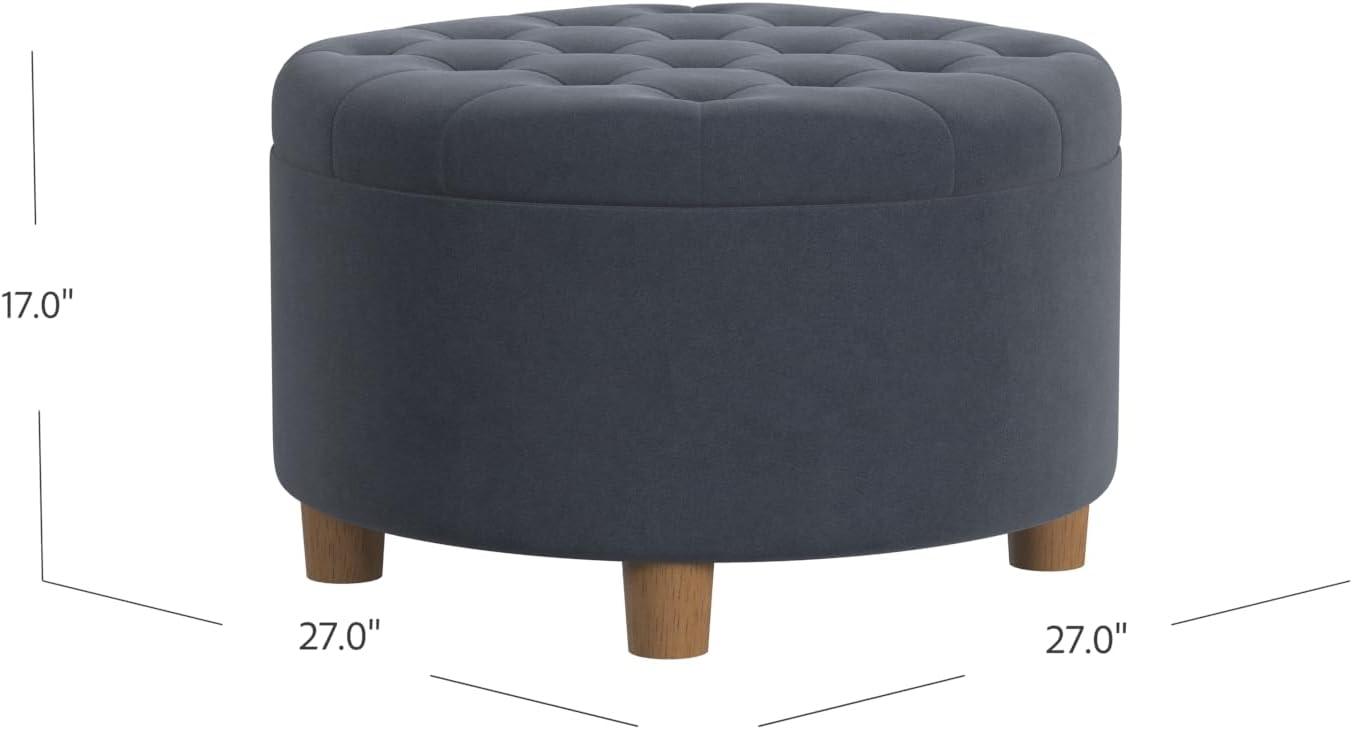 imageHomepop Home Decor Button Tufted Velvet Round Storage Ottoman Ottoman with Storage for Living Room amp Bedroom Spice Orange VelvetSteel Blue Velvet