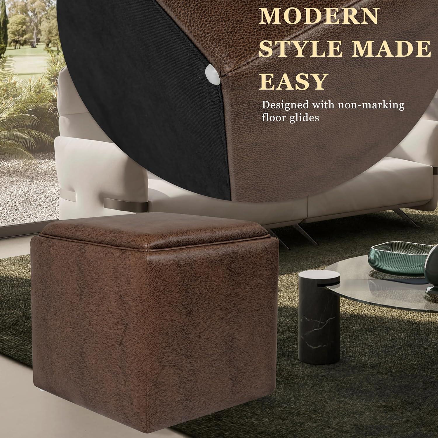imageHomepop Home Decor HomePop Storage Ottoman with Tray TopUpholstered Modern Square Storage Ottoman with Storage for Living Room amp Bedroom Grey WovenBrown Faux Leather