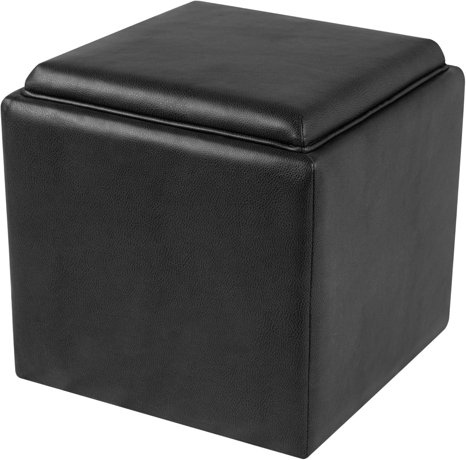 imageHomepop Home Decor HomePop Storage Ottoman with Tray TopUpholstered Modern Square Storage Ottoman with Storage for Living Room amp Bedroom Grey WovenBlack Faux Leather