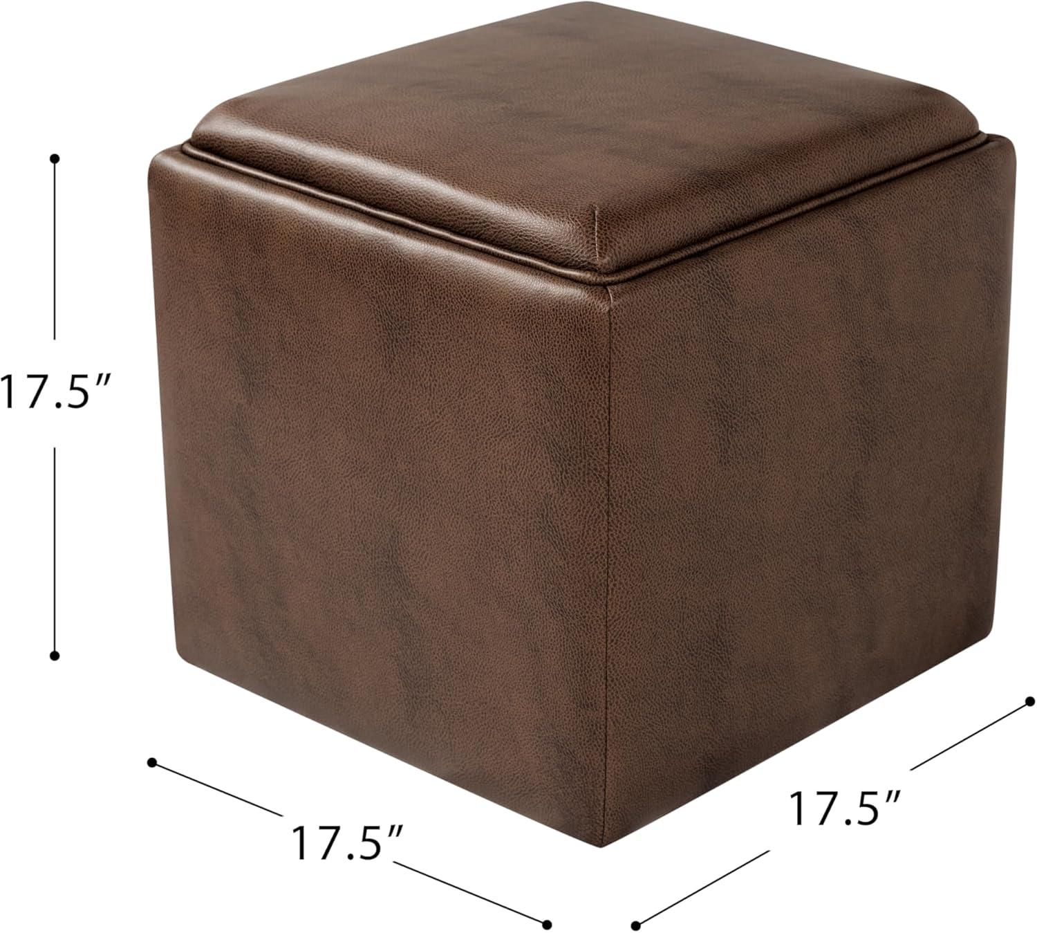 imageHomepop Home Decor HomePop Storage Ottoman with Tray TopUpholstered Modern Square Storage Ottoman with Storage for Living Room amp Bedroom Grey WovenBrown Faux Leather