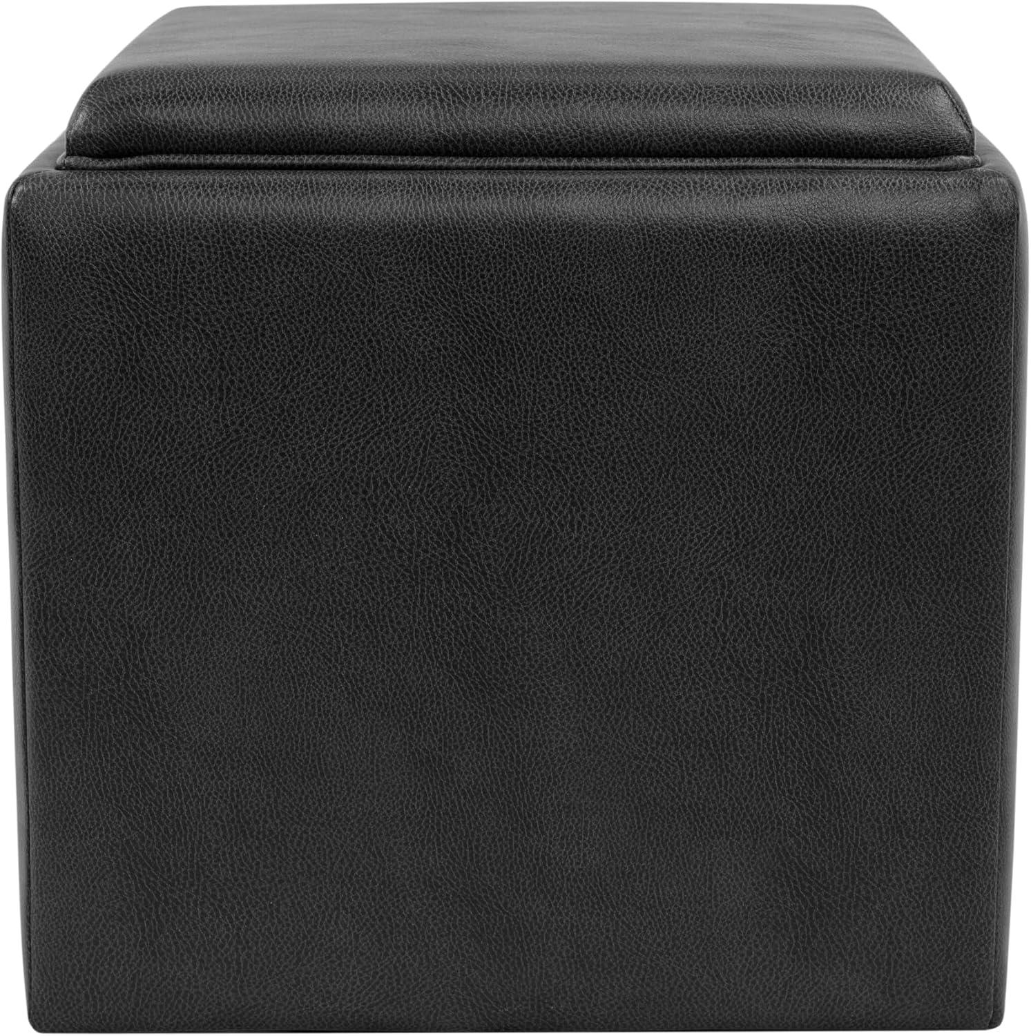 imageHomepop Home Decor HomePop Storage Ottoman with Tray TopUpholstered Modern Square Storage Ottoman with Storage for Living Room amp Bedroom Grey WovenBlack Faux Leather