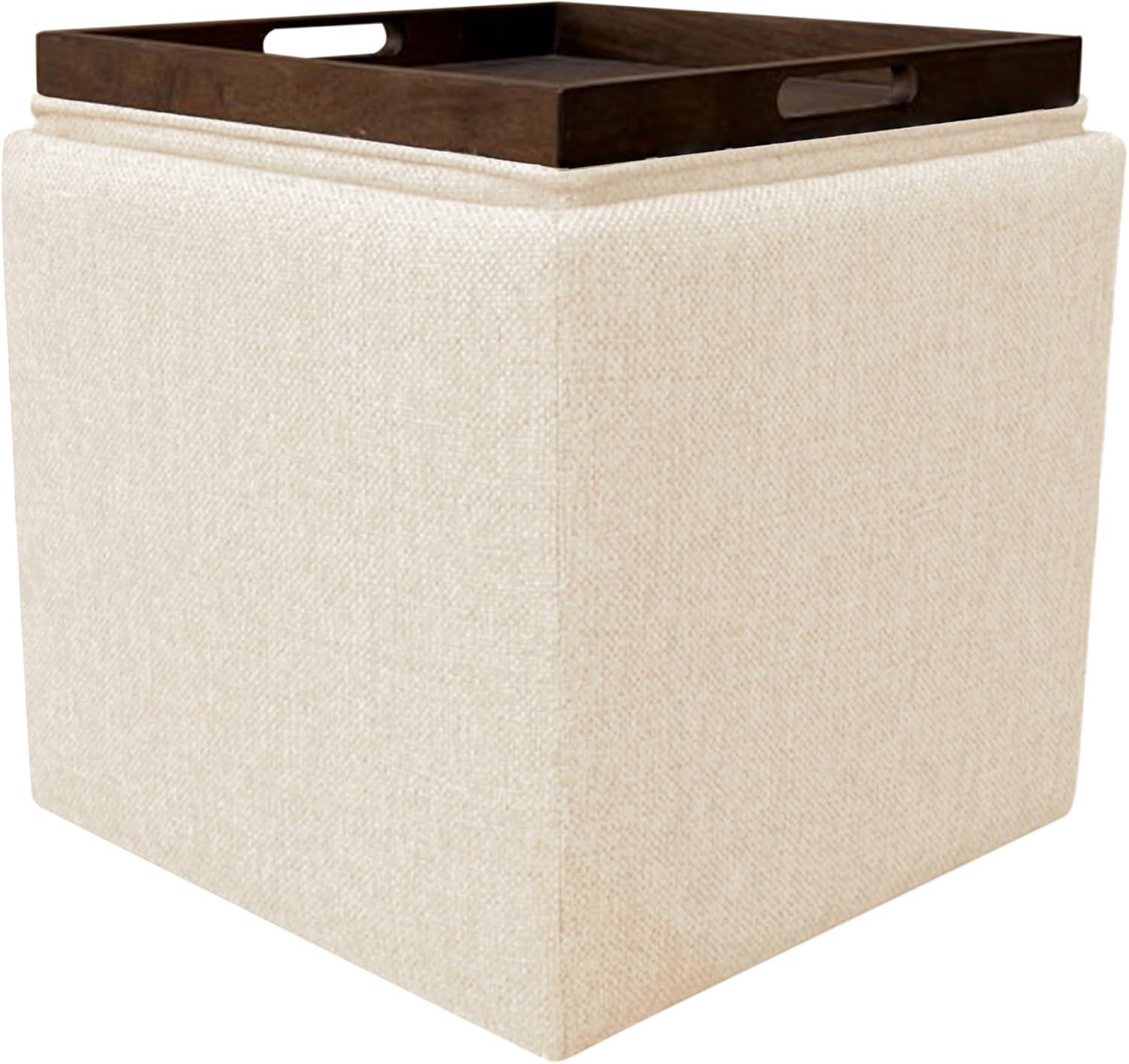 imageHomepop Home Decor HomePop Storage Ottoman with Tray TopUpholstered Modern Square Storage Ottoman with Storage for Living Room amp Bedroom Grey WovenCream Woven