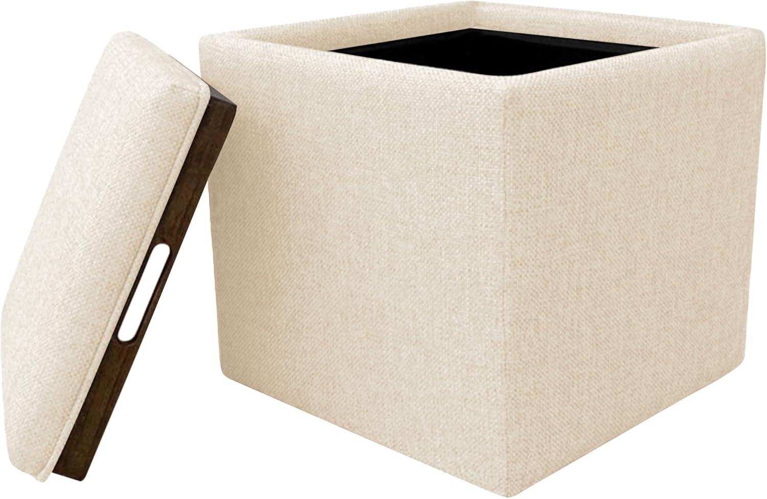 imageHomepop Home Decor HomePop Storage Ottoman with Tray TopUpholstered Modern Square Storage Ottoman with Storage for Living Room amp Bedroom Grey WovenCream Woven