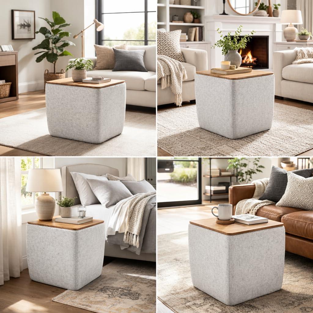imageHomepop Home Decor HomePop Storage Ottoman with Tray TopUpholstered Modern Square Storage Ottoman with Storage for Living Room amp Bedroom Grey WovenGray Woven