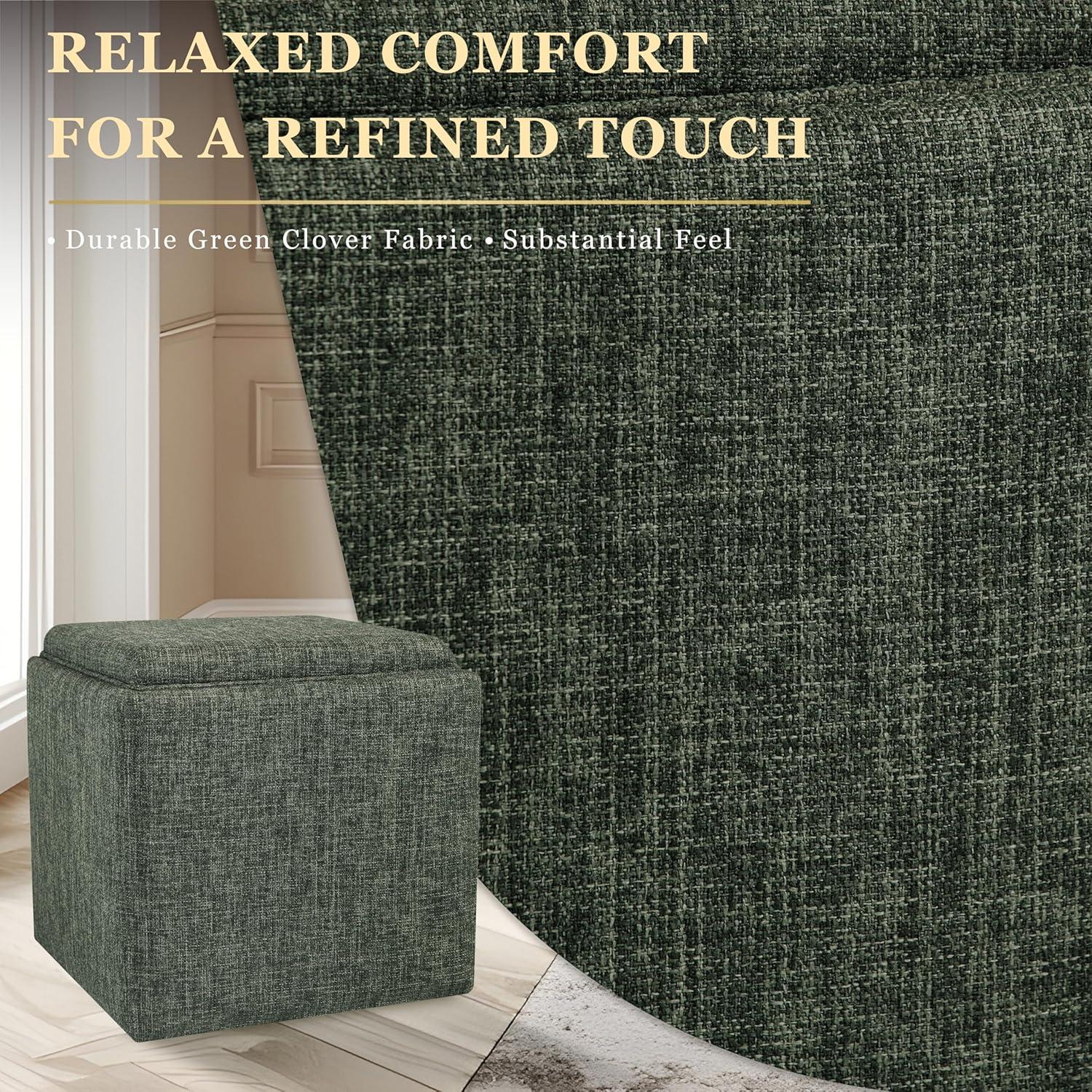 imageHomepop Home Decor HomePop Storage Ottoman with Tray TopUpholstered Modern Square Storage Ottoman with Storage for Living Room amp Bedroom Grey WovenGreen Clover Fabric