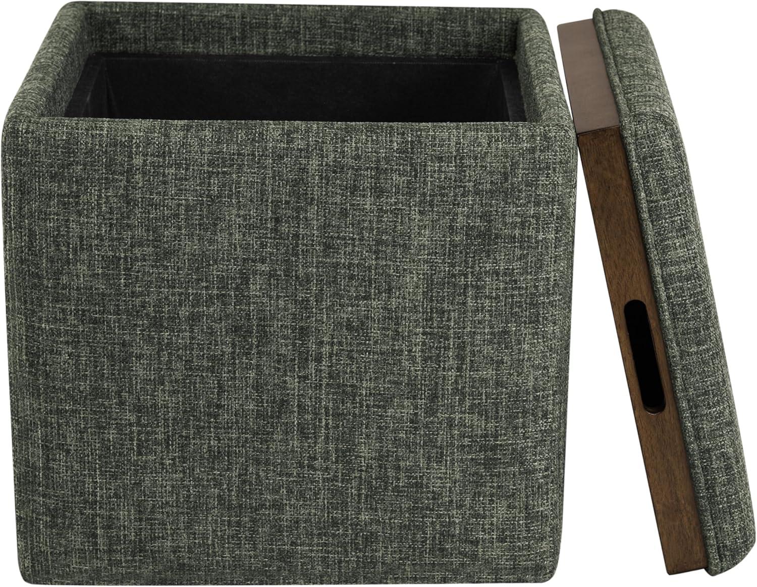 imageHomepop Home Decor HomePop Storage Ottoman with Tray TopUpholstered Modern Square Storage Ottoman with Storage for Living Room amp Bedroom Grey WovenGreen Clover Fabric