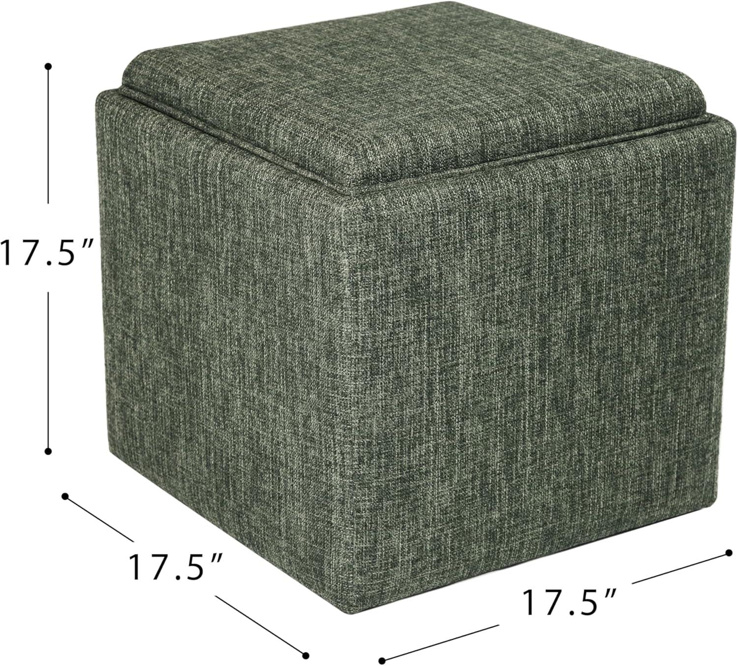 imageHomepop Home Decor HomePop Storage Ottoman with Tray TopUpholstered Modern Square Storage Ottoman with Storage for Living Room amp Bedroom Grey WovenGreen Clover Fabric