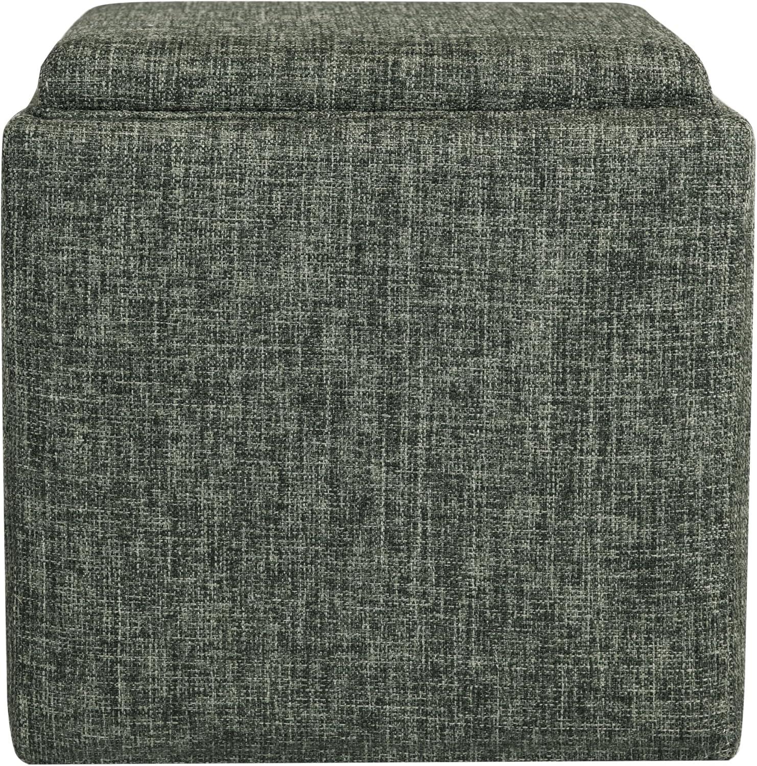imageHomepop Home Decor HomePop Storage Ottoman with Tray TopUpholstered Modern Square Storage Ottoman with Storage for Living Room amp Bedroom Grey WovenGreen Clover Fabric