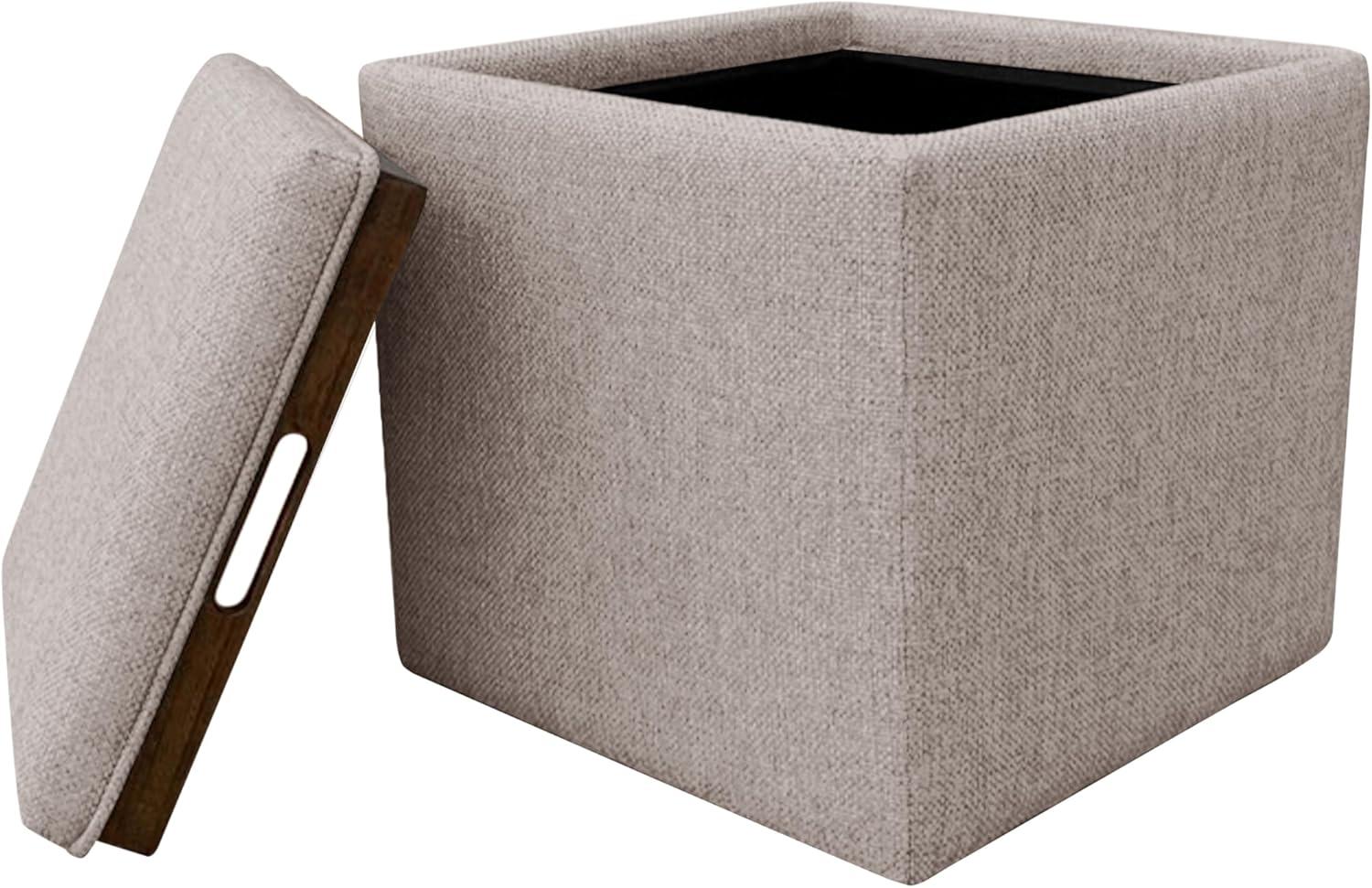 imageHomepop Home Decor HomePop Storage Ottoman with Tray TopUpholstered Modern Square Storage Ottoman with Storage for Living Room amp Bedroom Grey WovenLight Brown Woven