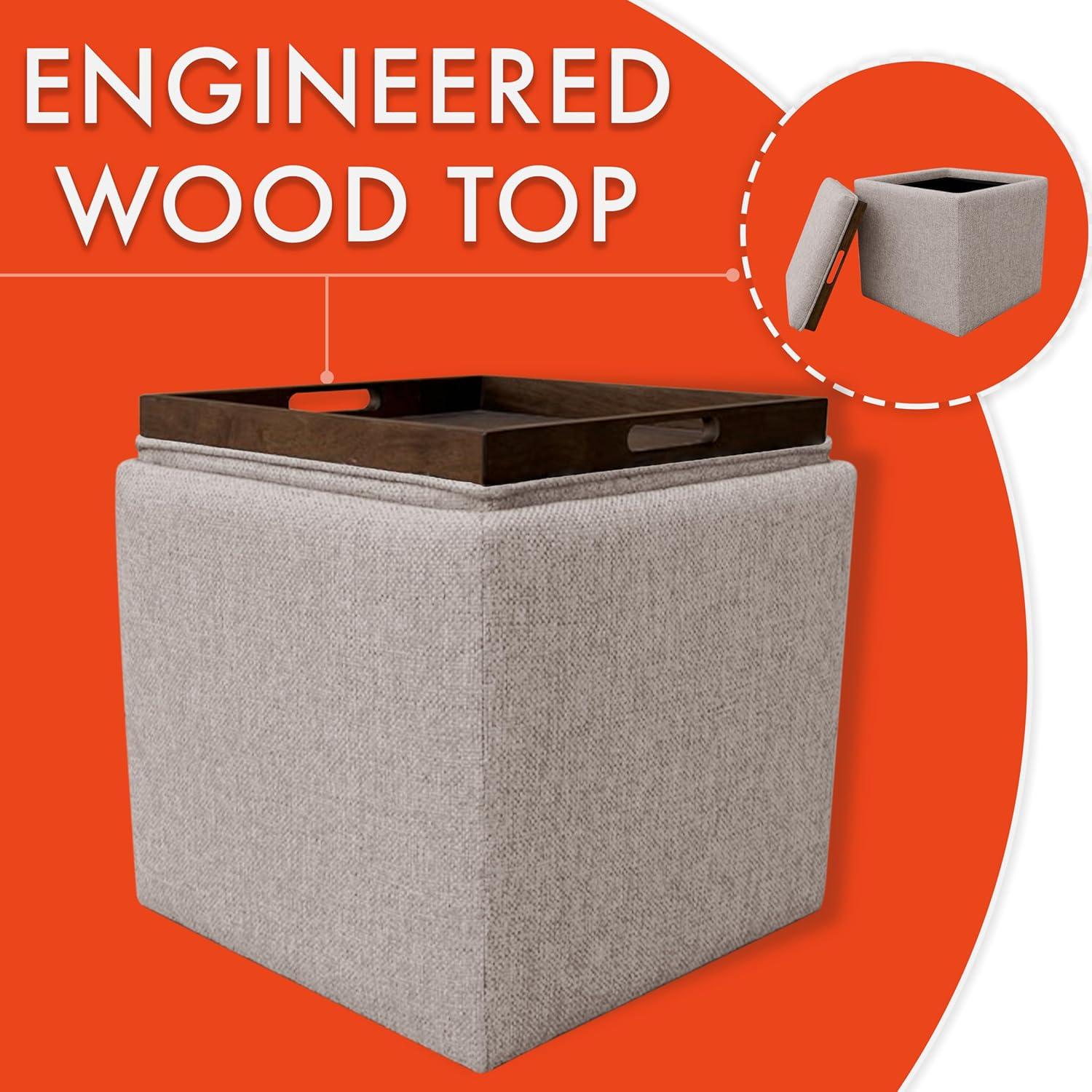 imageHomepop Home Decor HomePop Storage Ottoman with Tray TopUpholstered Modern Square Storage Ottoman with Storage for Living Room amp Bedroom Grey WovenLight Brown Woven