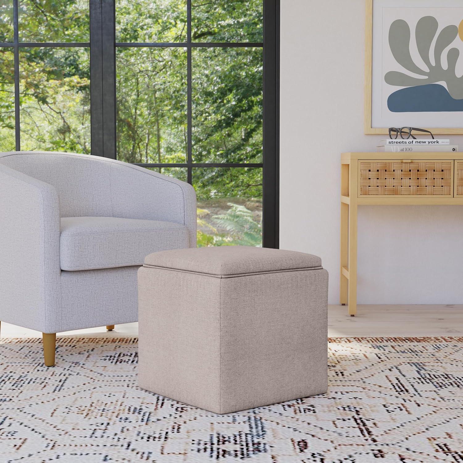 imageHomepop Home Decor HomePop Storage Ottoman with Tray TopUpholstered Modern Square Storage Ottoman with Storage for Living Room amp Bedroom Grey WovenLight Brown Woven