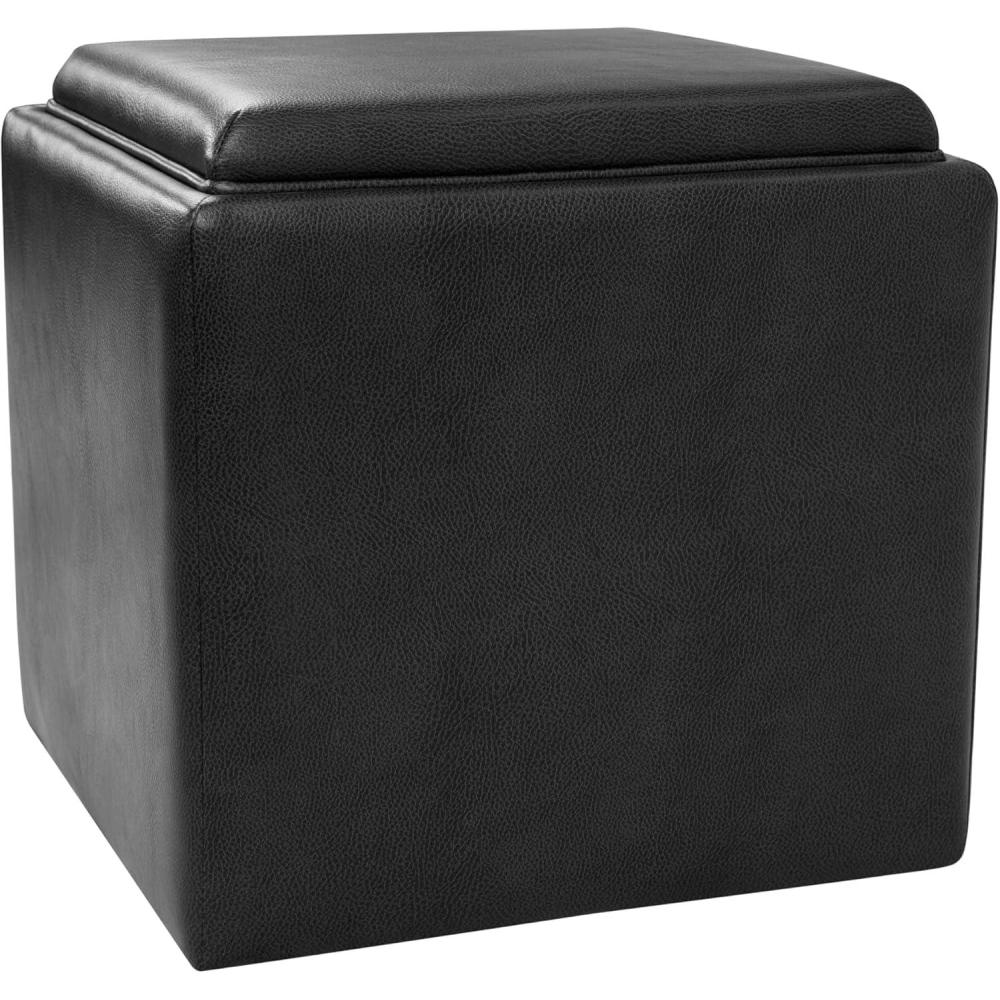 imageHomePop Home Decor Storage Ottoman with Tray TopUpholstered Modern Square Storage Ottoman with Storage for Living Room amp Bedroom Green Clover FabricBlack Faux Leather