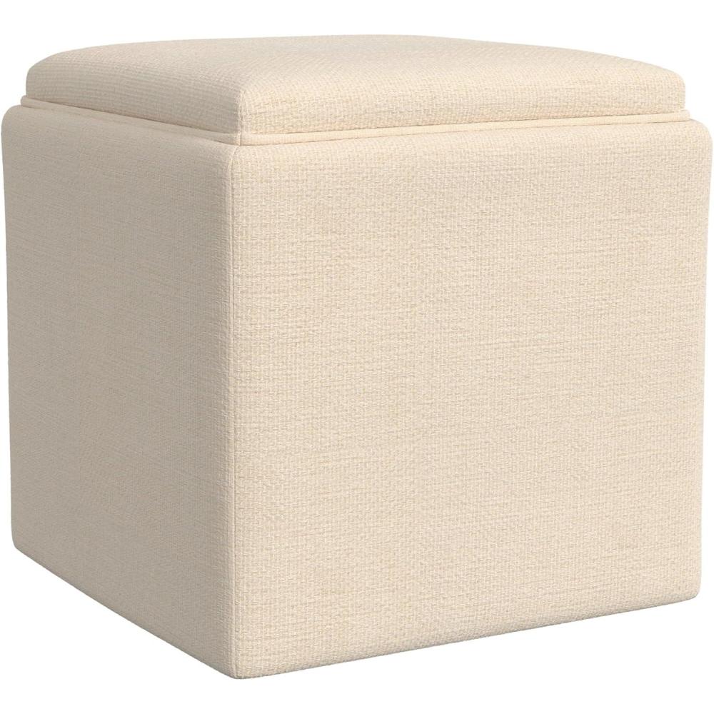 imageHomePop Home Decor Storage Ottoman with Tray TopUpholstered Modern Square Storage Ottoman with Storage for Living Room amp Bedroom Green Clover FabricCream Woven
