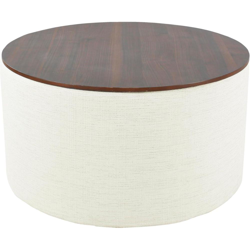 imageHomePop Storage Ottoman with Wood Top Light Gray Textured WovenCream