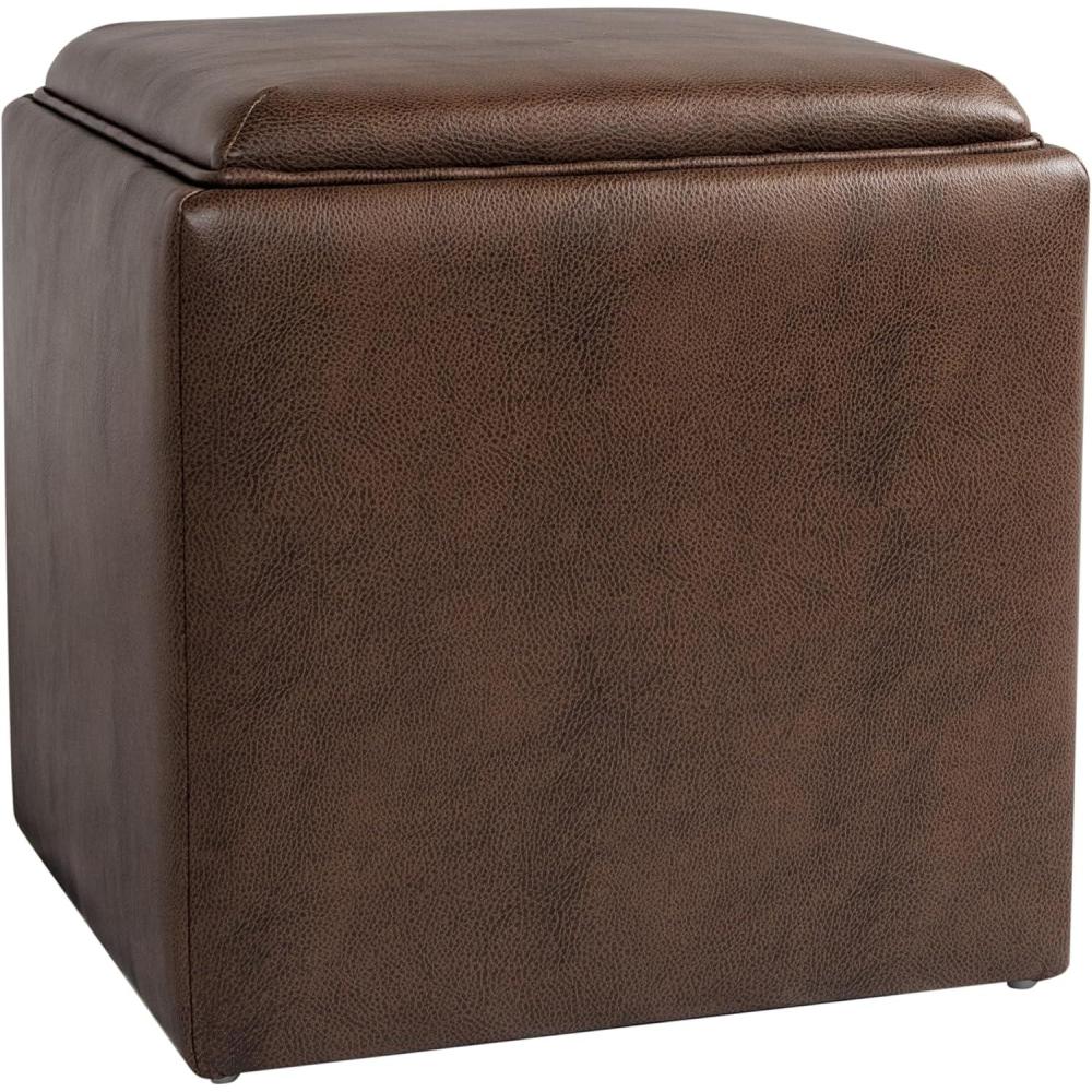 imageHomepop Home Decor HomePop Storage Ottoman with Tray TopUpholstered Modern Square Storage Ottoman with Storage for Living Room amp Bedroom Grey WovenBrown Faux Leather