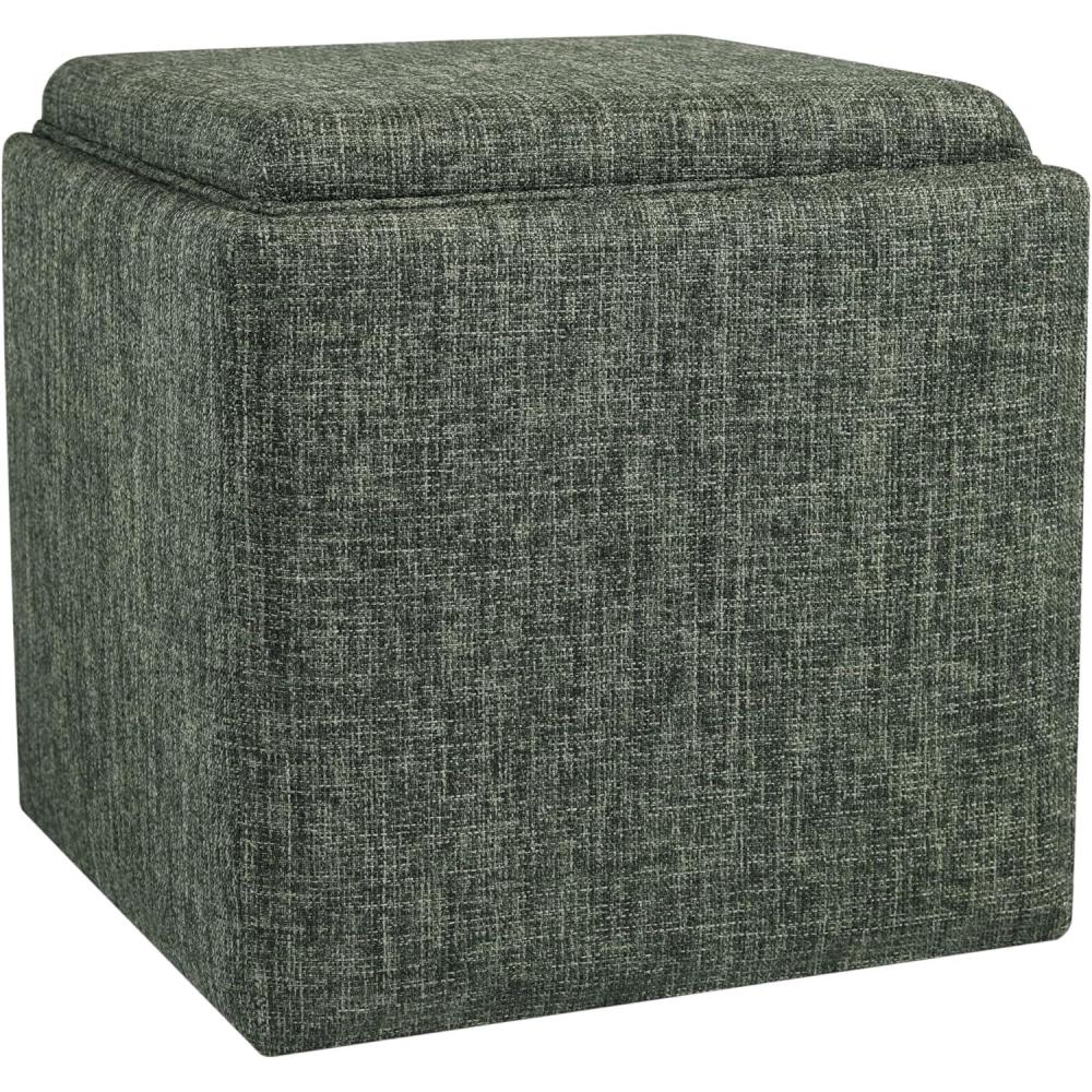 imageHomepop Home Decor HomePop Storage Ottoman with Tray TopUpholstered Modern Square Storage Ottoman with Storage for Living Room amp Bedroom Grey WovenGreen Clover Fabric