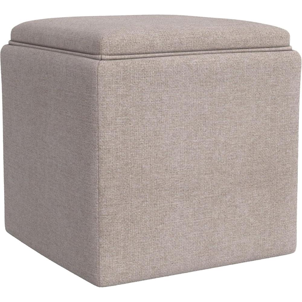 imageHomepop Home Decor HomePop Storage Ottoman with Tray TopUpholstered Modern Square Storage Ottoman with Storage for Living Room amp Bedroom Grey WovenLight Brown Woven