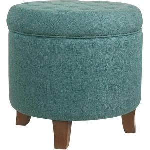 HomePop Home Decor | Upholstered Round Velvet Tufted Foot Rest Ottoman | Ottoman with Storage for Living Room & Bedroom | Decorative Home Furniture, Indigo Small(Teal Woven)