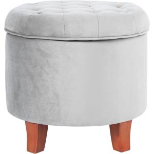 HomePop Home Decor | Upholstered Round Velvet Tufted Foot Rest Ottoman | Ottoman with Storage for Living Room & Bedroom | Decorative Home Furniture, Indigo Small(Grey)