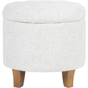 HomePop Home Decor | Upholstered Round Velvet Tufted Foot Rest Ottoman | Ottoman with Storage for Living Room & Bedroom | Decorative Home Furniture, Indigo Small(Cream Textured Solid)
