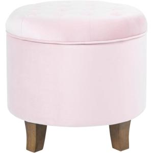 HomePop Home Decor | Upholstered Round Velvet Tufted Foot Rest Ottoman | Ottoman with Storage for Living Room & Bedroom | Decorative Home Furniture, Indigo Small(Pink Blush)