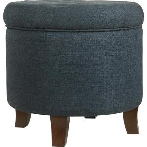 HomePop Home Decor | Upholstered Round Velvet Tufted Foot Rest Ottoman | Ottoman with Storage for Living Room & Bedroom | Decorative Home Furniture, Indigo Small(Indigo)