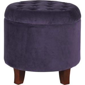 HomePop Home Decor | Upholstered Round Velvet Tufted Foot Rest Ottoman | Ottoman with Storage for Living Room & Bedroom | Decorative Home Furniture, Indigo Small(Purple)
