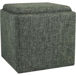 HomePop Home Decor Storage Ottoman with Tray Top|Upholstered Modern Square Storage Ottoman with Storage for Living Room & Bedroom, Green Clover Fabric(Green Clover Fabric)