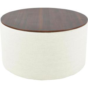 HomePop Storage Ottoman with Wood Top – Light Gray Textured Woven(Cream)