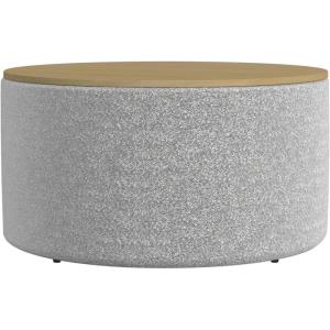 HomePop Storage Ottoman with Wood Top – Light Gray Textured Woven(White Cream Boucle With Gray Yarn)