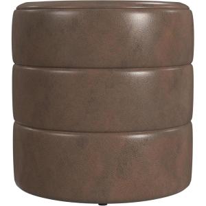 HomePop Storage Round Ottoman with Removable Lid |Homepop Home Décor|Upholstered Round Velvet Foot Rest Ottoman -Green Velvet(Brown Faux Leather)
