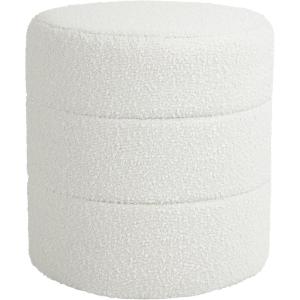 HomePop Storage Round Ottoman with Removable Lid |Homepop Home Décor|Upholstered Round Velvet Foot Rest Ottoman -Green Velvet(Cream Boucle)