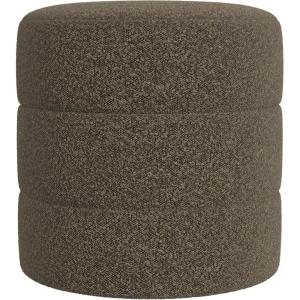 HomePop Storage Round Ottoman with Removable Lid |Homepop Home Décor|Upholstered Round Velvet Foot Rest Ottoman -Green Velvet(Dark Brown Boucle)