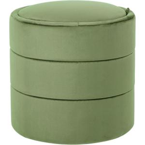 HomePop Storage Round Ottoman with Removable Lid |Homepop Home Décor|Upholstered Round Velvet Foot Rest Ottoman -Green Velvet(Green)