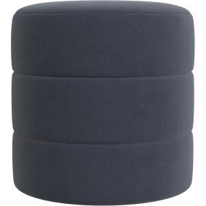 HomePop Storage Round Ottoman with Removable Lid |Homepop Home Décor|Upholstered Round Velvet Foot Rest Ottoman -Green Velvet(Steel Blue Velvet)