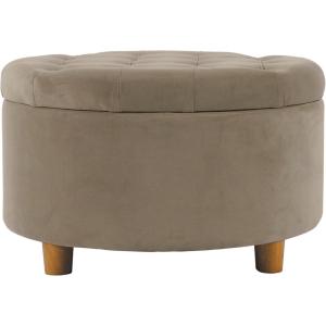 Homepop Home Decor | Button Tufted Velvet Round Storage Ottoman | Ottoman with Storage for Living Room & Bedroom, Spice Orange Velvet(Fawn Velvet)