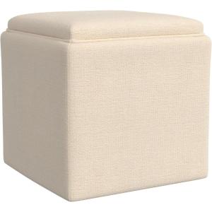 Homepop Home Decor |HomePop Storage Ottoman with Tray Top|Upholstered Modern Square Storage Ottoman with Storage for Living Room & Bedroom, Grey Woven(Cream Woven)