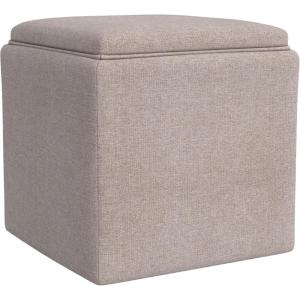 Homepop Home Decor |HomePop Storage Ottoman with Tray Top|Upholstered Modern Square Storage Ottoman with Storage for Living Room & Bedroom, Grey Woven(Light Brown Woven)