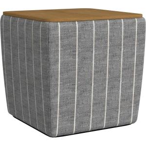 Homepop Home Decor |HomePop Storage Ottoman with Tray Top|Upholstered Modern Square Storage Ottoman with Storage for Living Room & Bedroom, Grey Woven(Midnight Gary Woven Stripe)