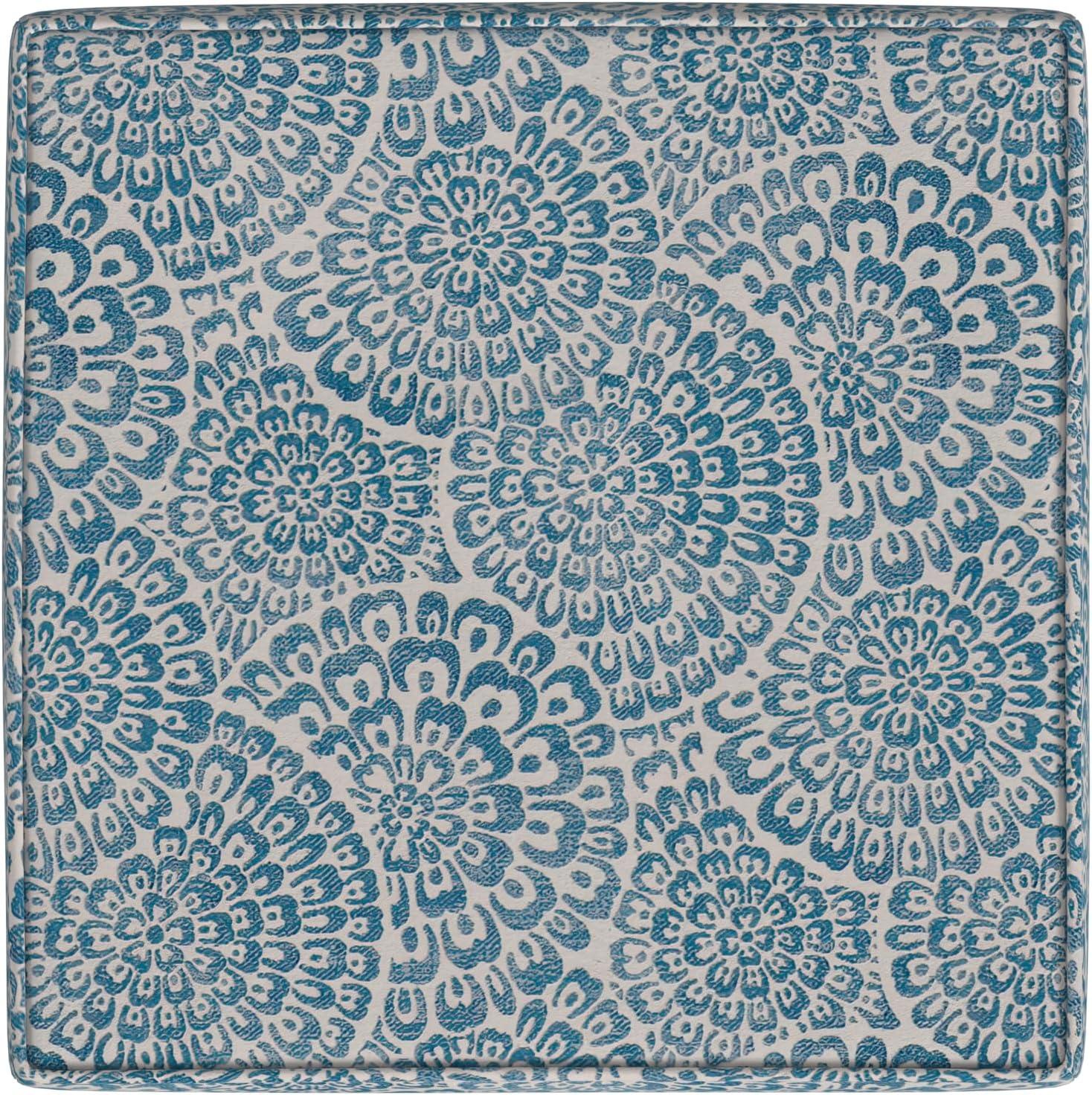 imageHomePop Cube Ottoman HomePop Home Dcor Square Ottoman Cream BoucleBlue and Cream Modern Floral