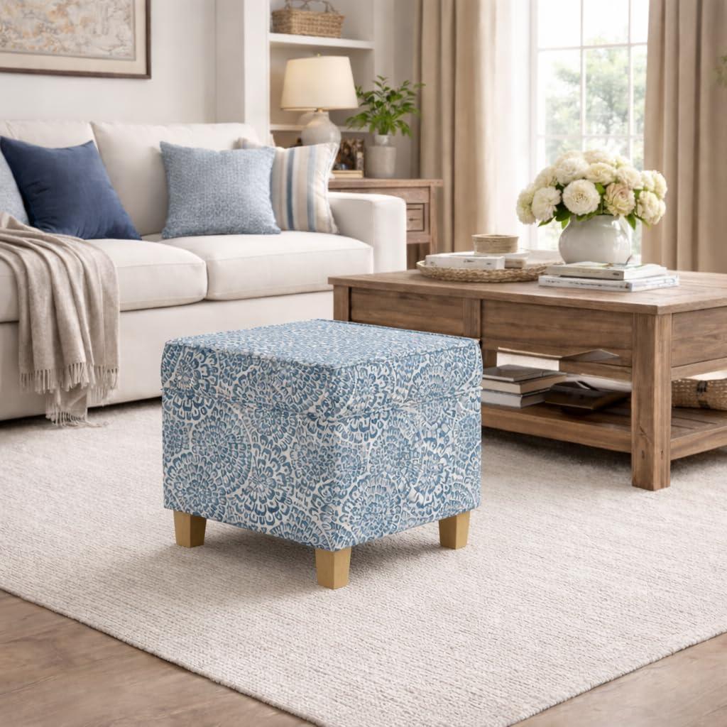 imageHomePop Cube Ottoman HomePop Home Dcor Square Ottoman Cream BoucleBlue and Cream Modern Floral