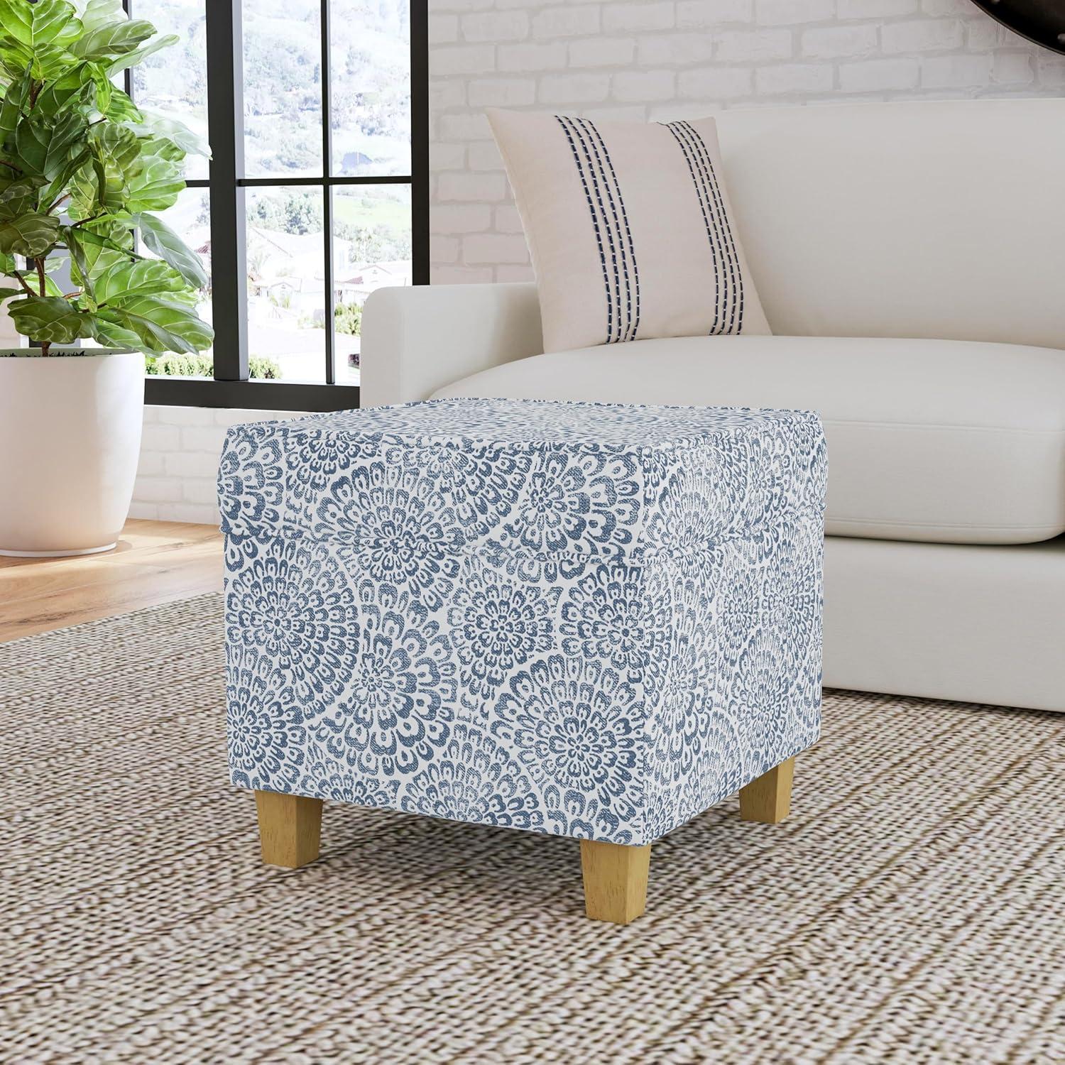imageHomePop Cube Ottoman HomePop Home Dcor Square Ottoman Cream BoucleBlue and Cream Modern Floral
