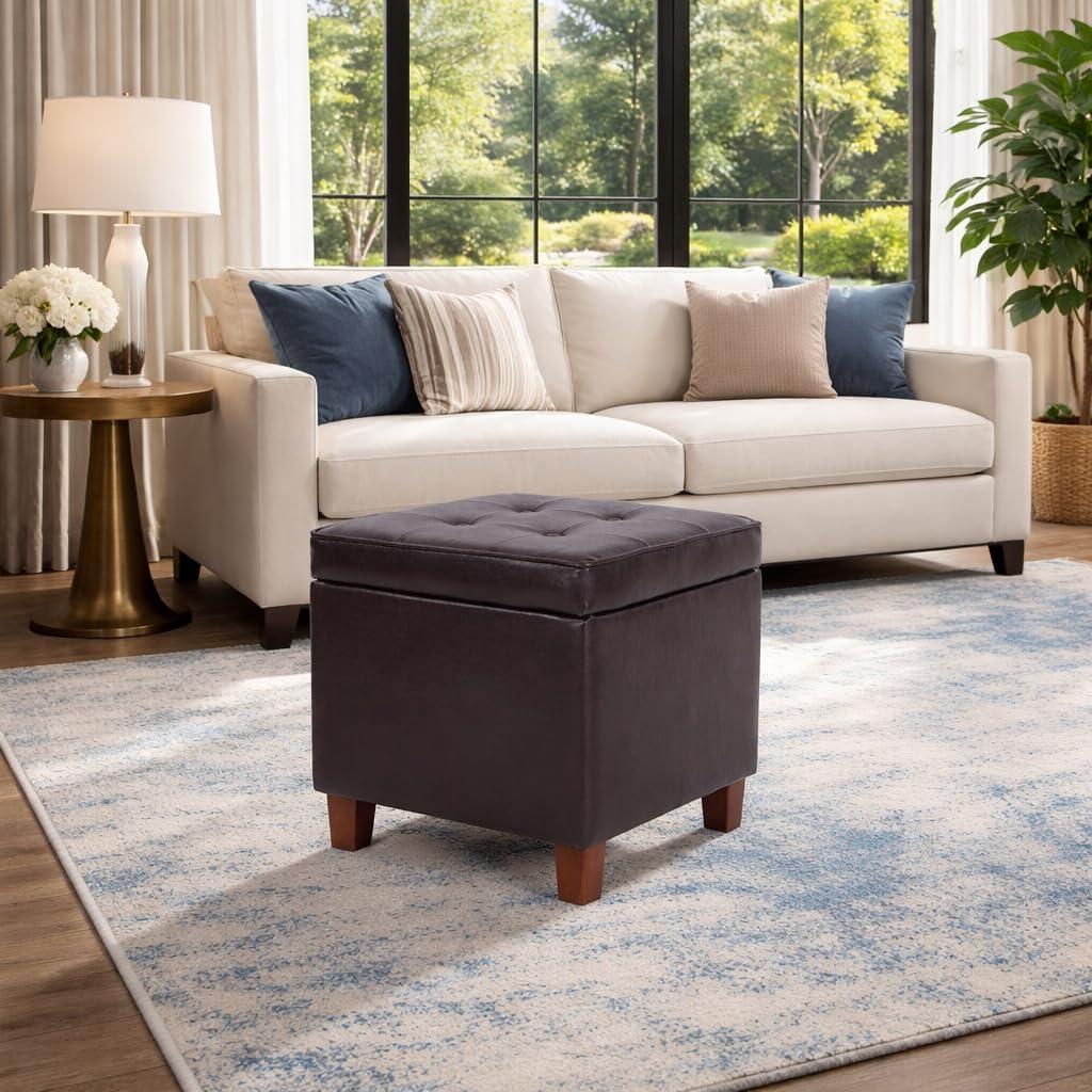 imageHomePop Cube Ottoman HomePop Home Dcor Square Ottoman Cream BoucleBrown