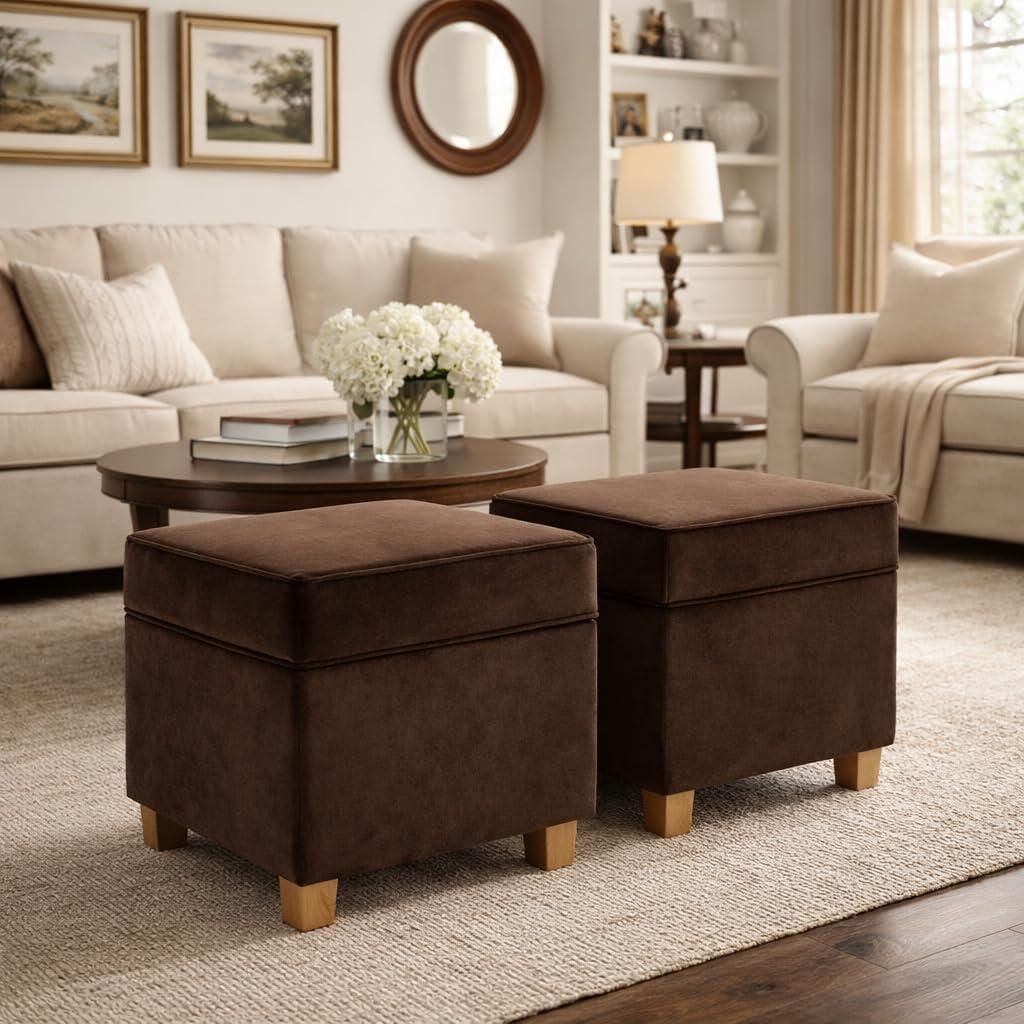 imageHomePop Cube Ottoman HomePop Home Dcor Square Ottoman Cream BoucleChocolate Brown Velvet