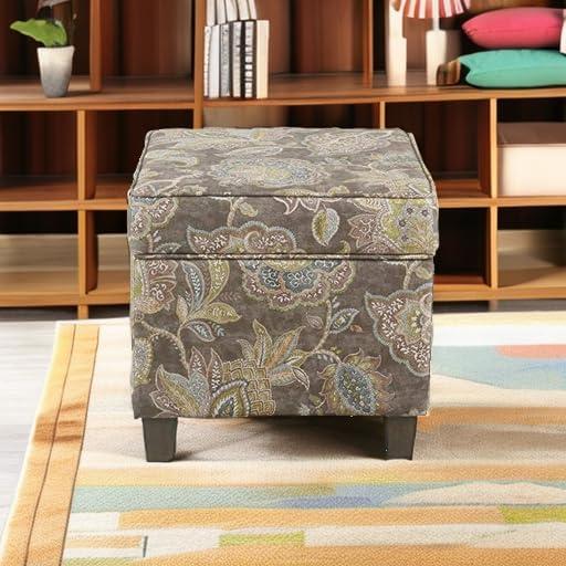 imageHomePop Cube Ottoman HomePop Home Dcor Square Ottoman Cream BoucleGray Floral